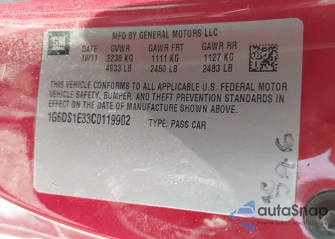 2012 Cadillac Cts Premium z USA, uszkodzony, nr VIN 1G6DS1E33C0119902